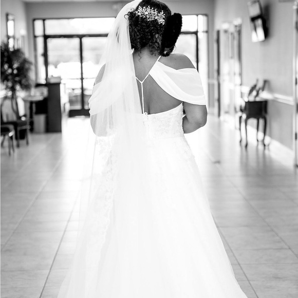 David's Bridal White Gown with Veil